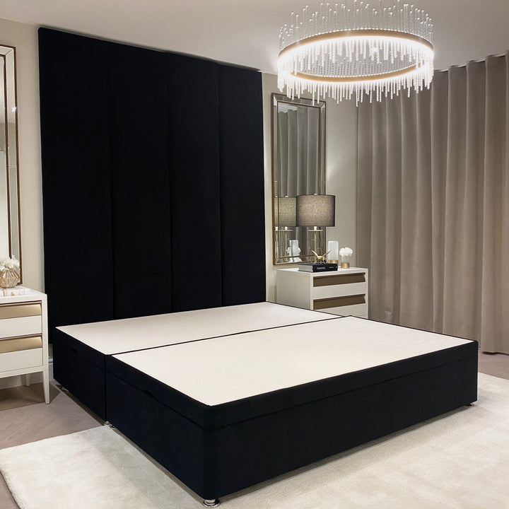 Noir Black Velvet Ottoman Divan Bed Base MTO Beds and Headboards 
