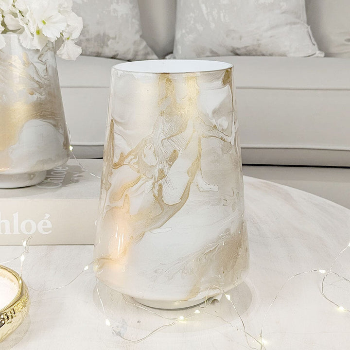 Nolan Marble White & Gold Hurricane Candle Holder / Vase Accessories 