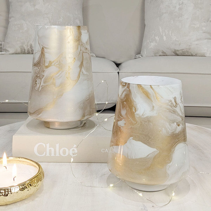 Nolan Marble White & Gold Hurricane Candle Holder / Vase Accessories 