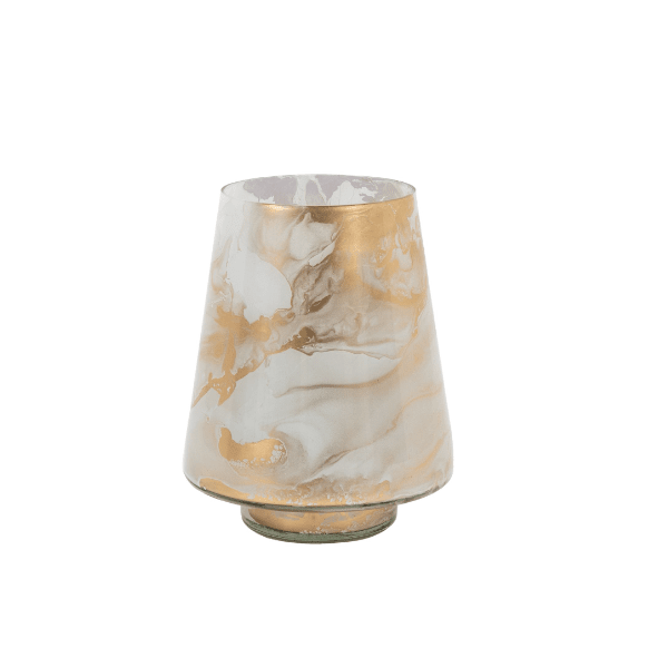 Nolan Petite Marble White & Gold Hurricane Candle Holder Accessories 