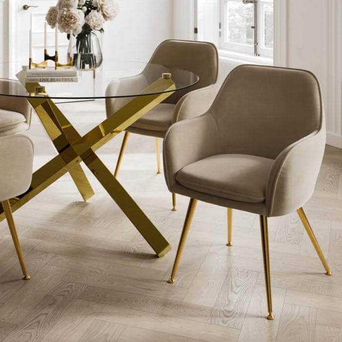 Nolano Light Beige Velvet Dining Chair with Gold Legs Furniture 