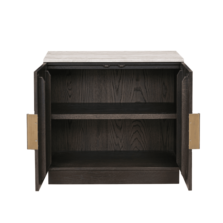 Norah Deep Brown 2 Door Sideboard with Travertine Top Furniture 