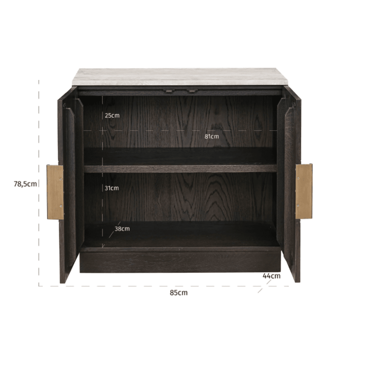 Norah Deep Brown 2 Door Sideboard with Travertine Top Furniture 