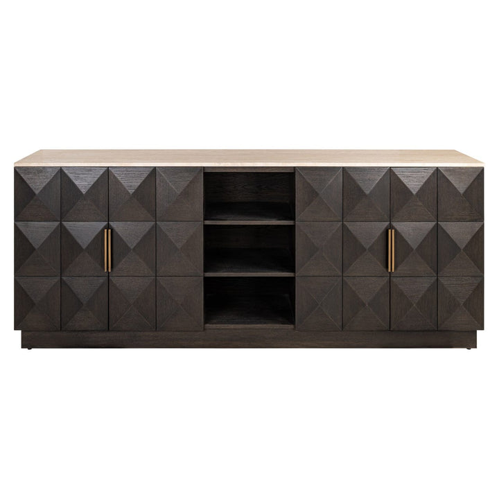 Norah Deep Brown 4 Door Sideboard with Shelving & Travertine Top Furniture 