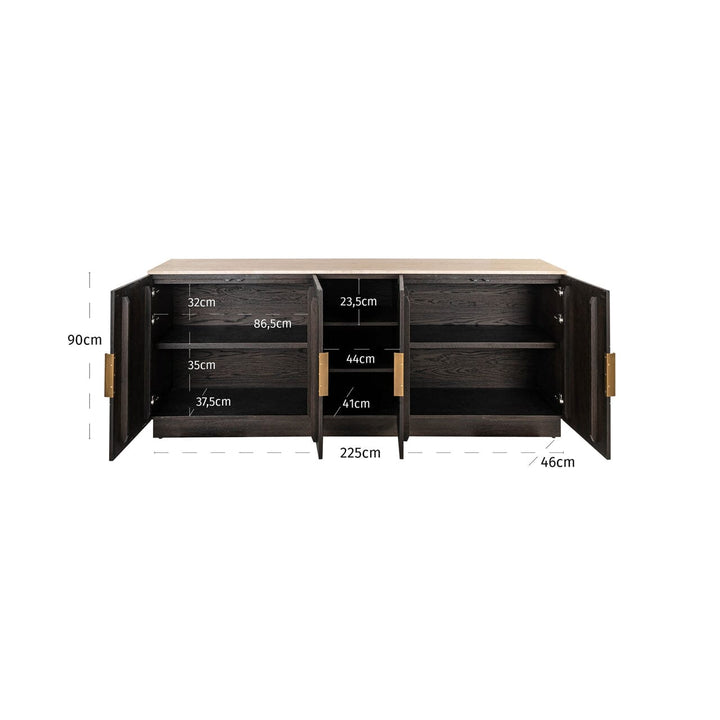 Norah Deep Brown 4 Door Sideboard with Shelving & Travertine Top Furniture 