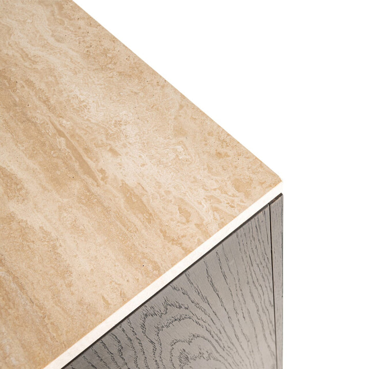 Norah Deep Brown 4 Door Sideboard with Shelving & Travertine Top Furniture 