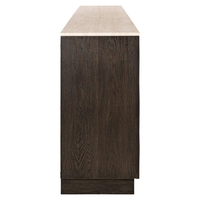 Norah Deep Brown 4 Door Sideboard with Shelving & Travertine Top Furniture 