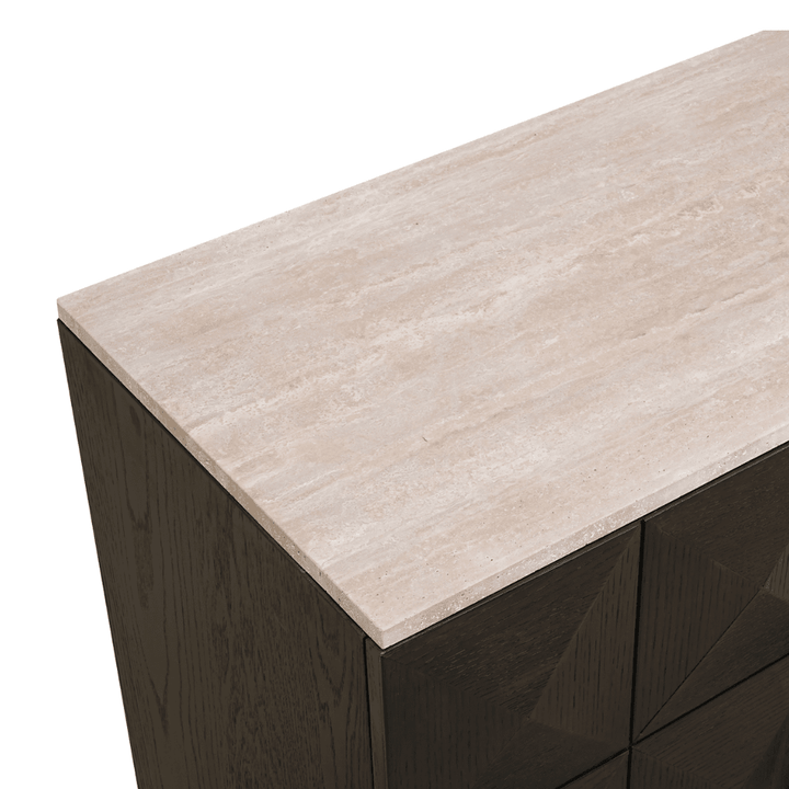 Norah Deep Brown 4 Door Sideboard with Travertine Top Furniture 