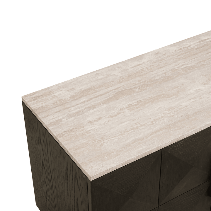 Norah Deep Brown 4 Door TV Unit with Travertine Top Furniture 