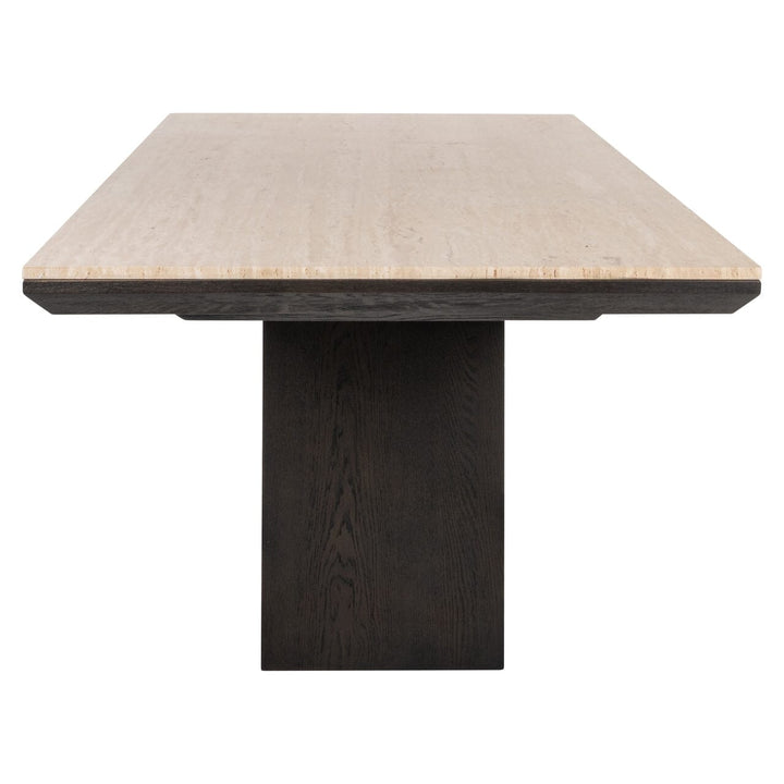 Norah Deep Brown Rectangular Dining Table with Travertine Top Furniture 