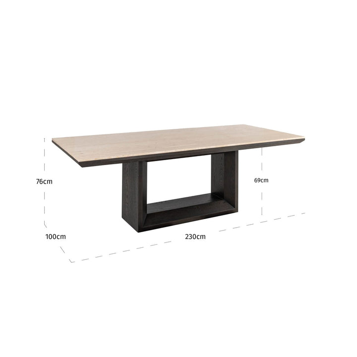Norah Deep Brown Rectangular Dining Table with Travertine Top Furniture 