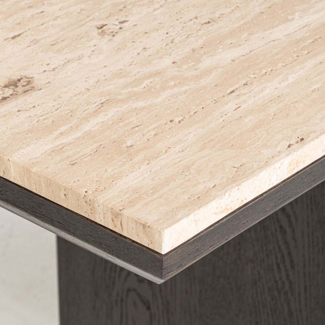 Norah Deep Brown Rectangular Dining Table with Travertine Top Furniture 