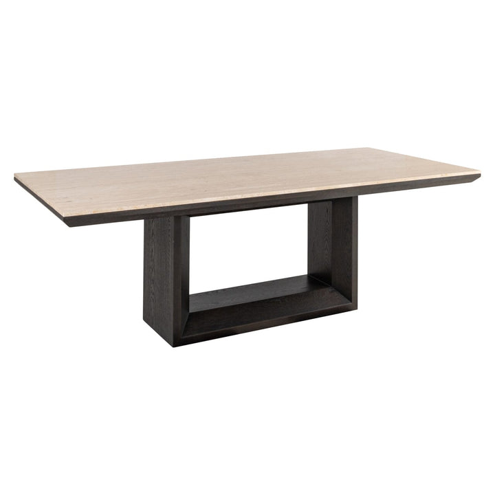 Norah Deep Brown Rectangular Dining Table with Travertine Top Furniture 