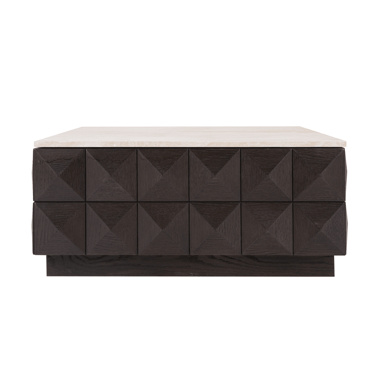Norah Deep Brown Square Coffee Table with Travertine Top Furniture 
