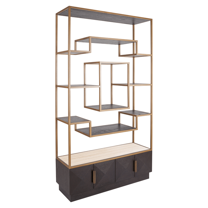 Norah Luxury Deep Brown & Brass Shelving Unit Furniture 