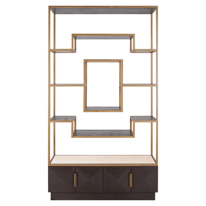 Norah Luxury Deep Brown & Brass Shelving Unit Furniture 