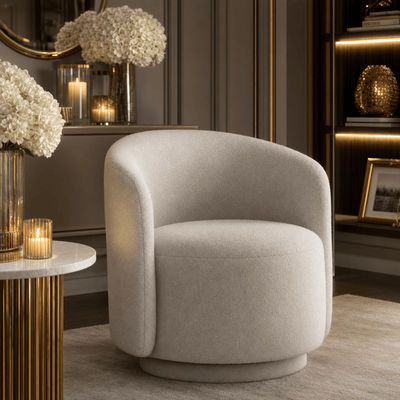 Noto Beige Woven Rounded Swivel Accent Chair Furniture 