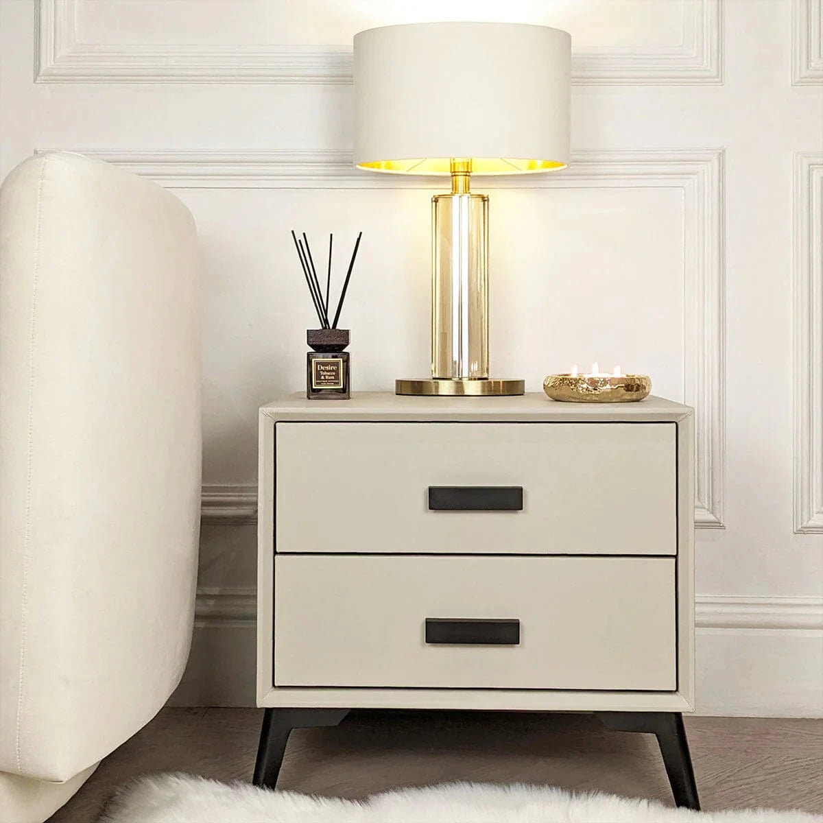 Nova Stone & Black 2 Drawer Bedside Table Furniture 