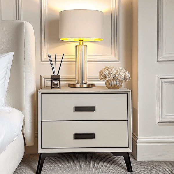 Nova Stone & Black 2 Drawer Bedside Table Furniture 