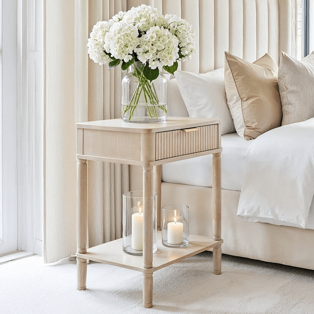 Nydia Cream Ribbed 1 Drawer Bedside Table Furniture 