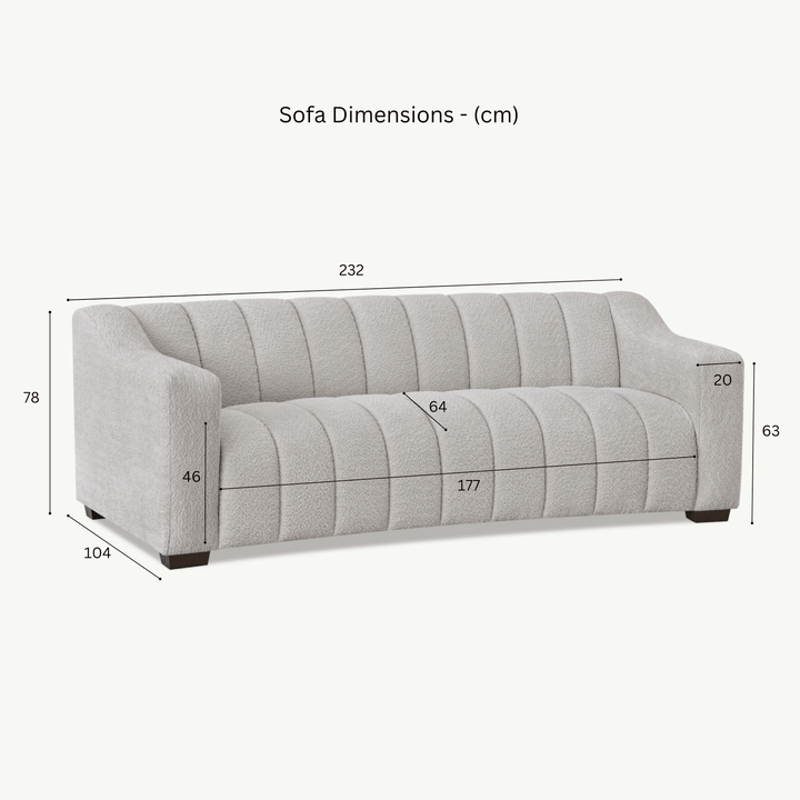 Nylah Channelled Oatmeal Boucle 3 Seater Sofa Sofa 