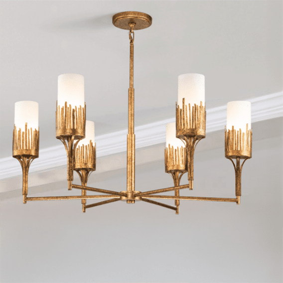 Nyx Antique Gold 6 Light Glass Ceiling Pendant Lighting 