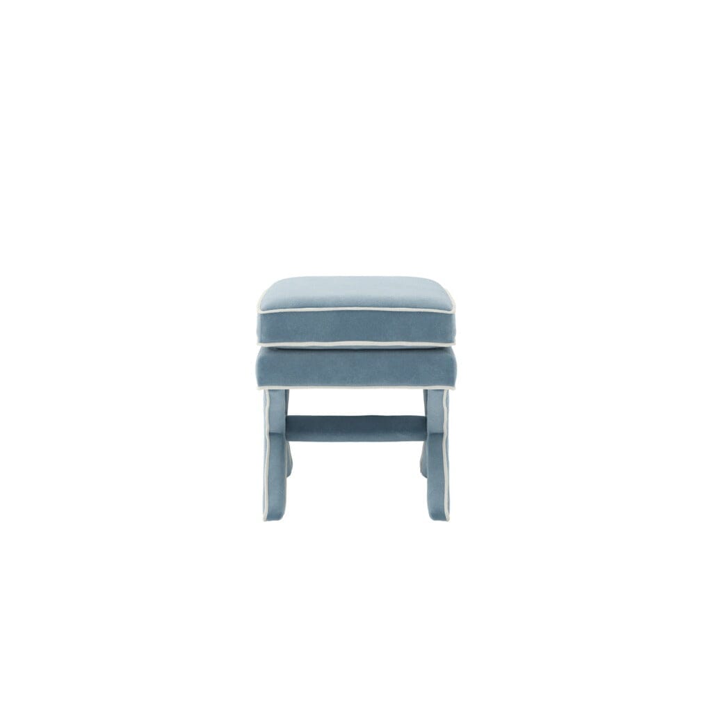 Oceanne Light Blue Stool with Cream Piping Detail Furniture 