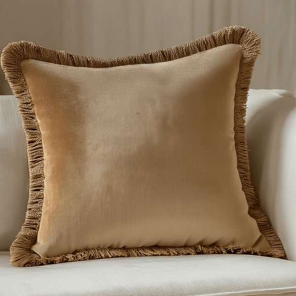 Odalys Amber Velvet Cushion with Fringe Deatil- 43x43cm Accessories 