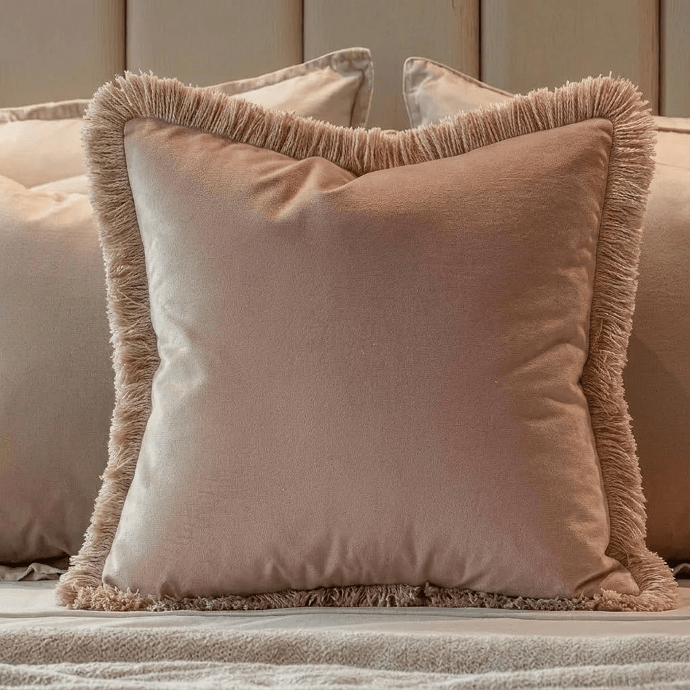 Odalys Dusky Pink Cushion with Fringe Detail - 43x43cm Textiles 