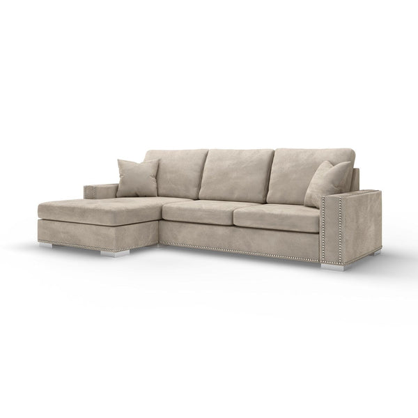 Olivia Mink Premium Large Corner Sofa - Left Hand Facing (With Studs) MTO Sofa 