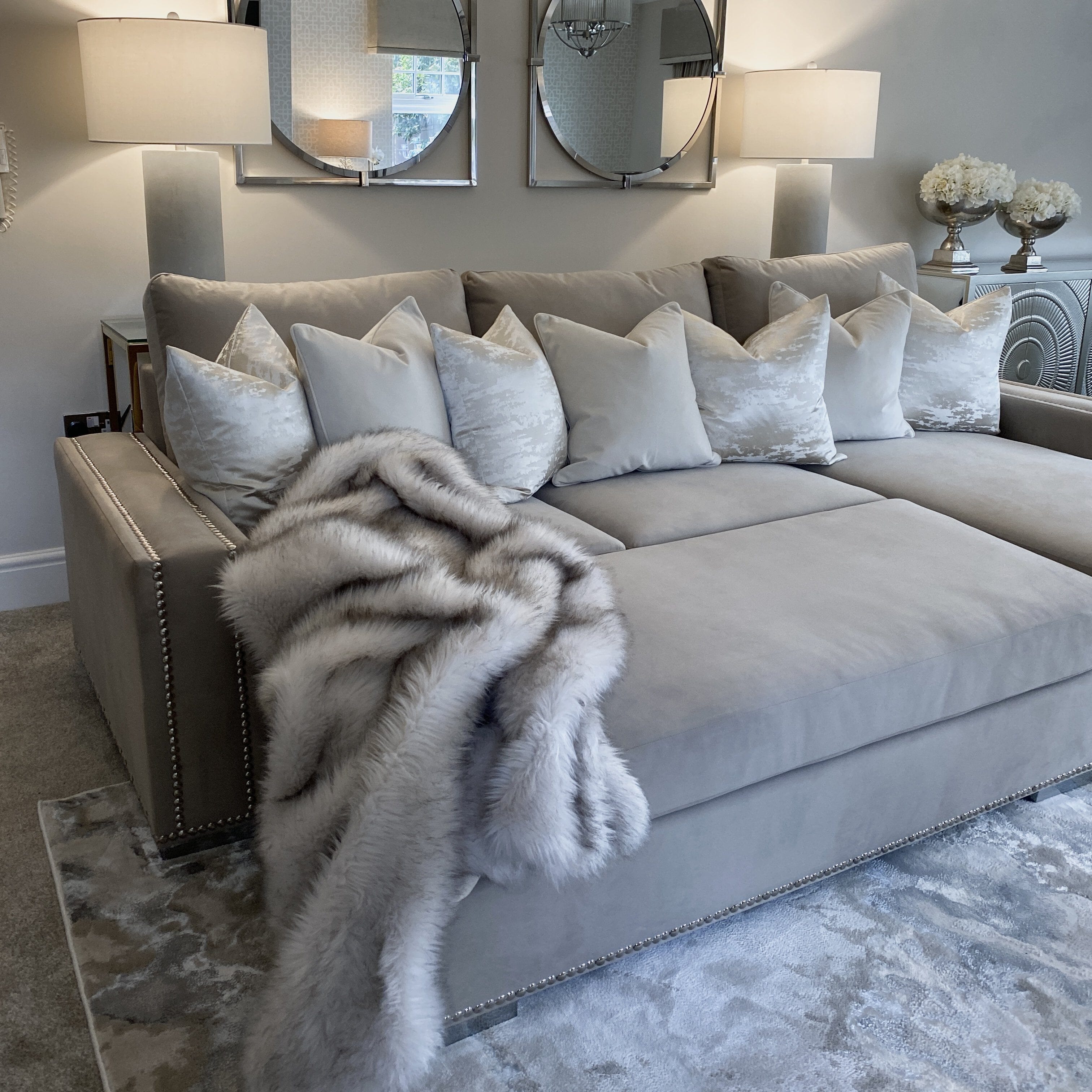 Olivia Premium Mink Sofa Range with Studs Sofa 