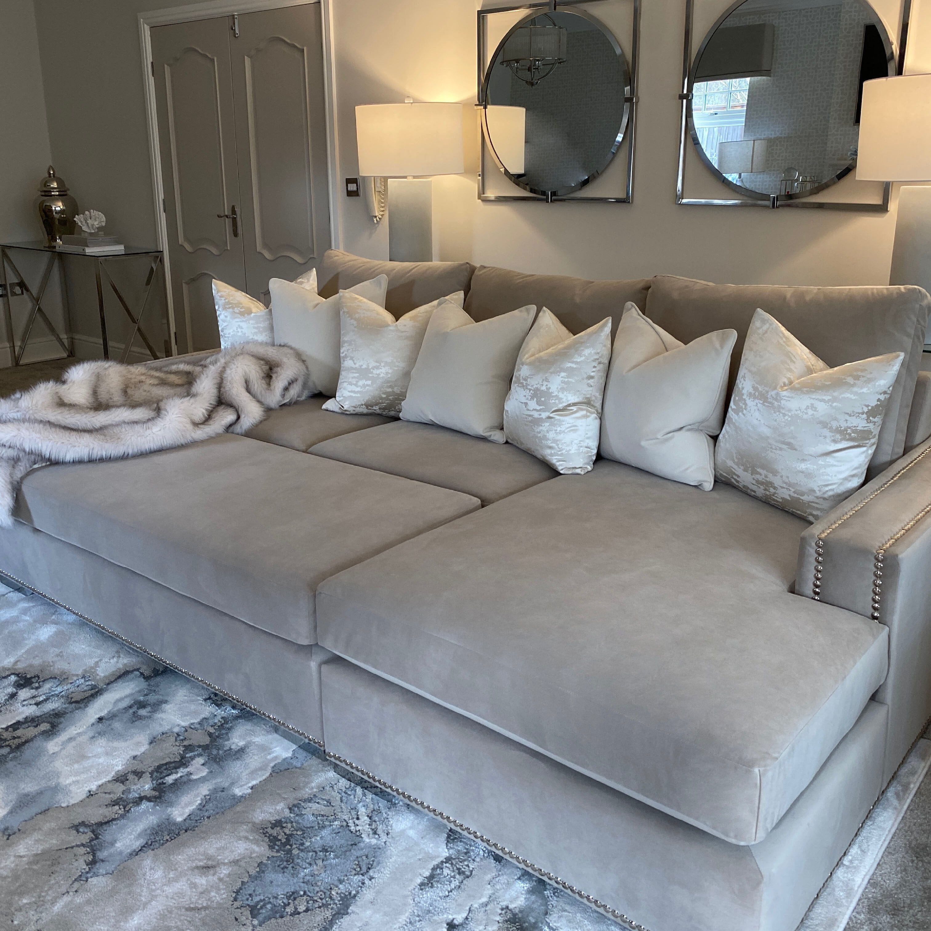 Olivia Premium Mink Sofa Range with Studs Sofa 