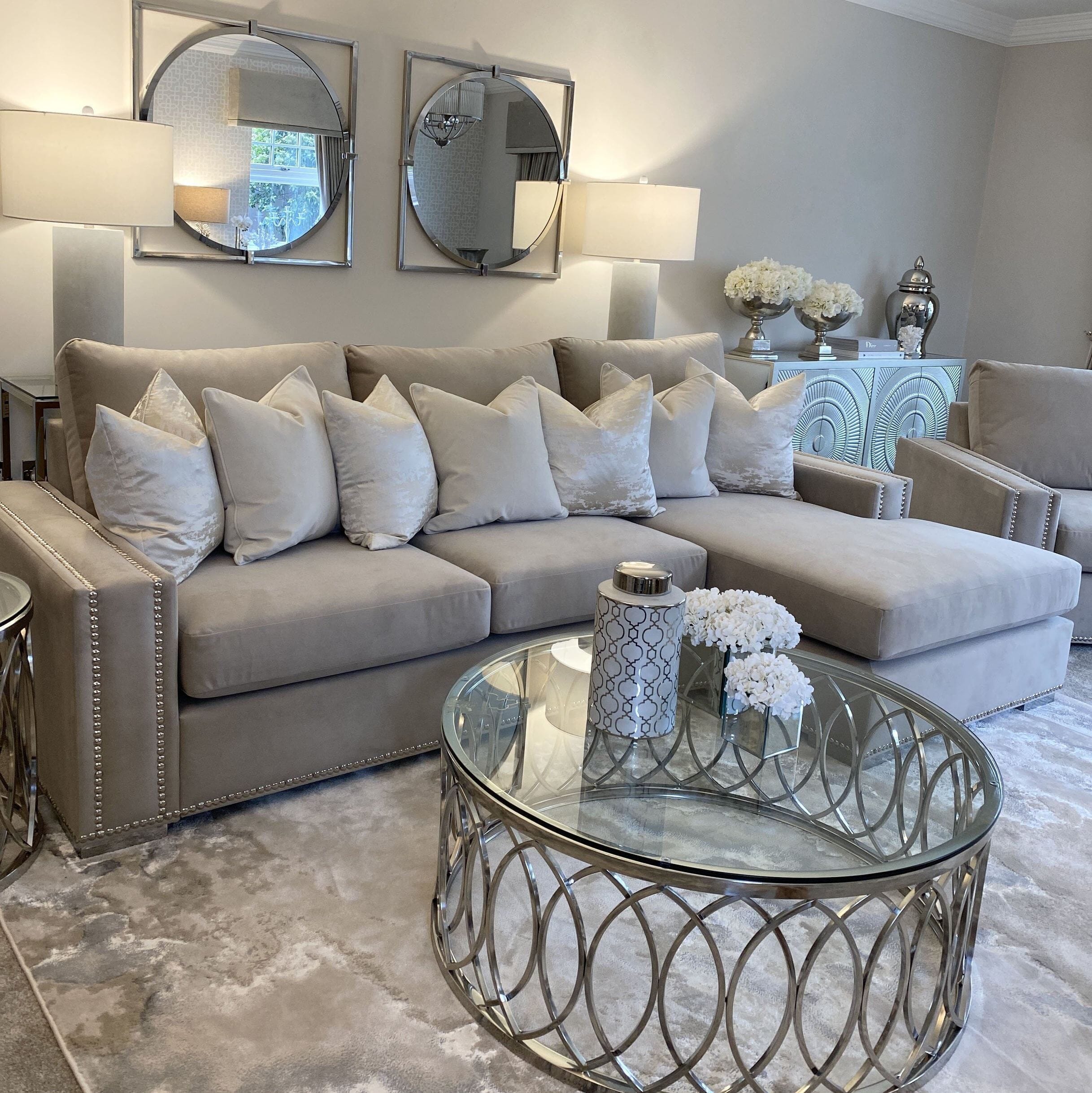 Olivia Premium Mink Sofa Range with Studs Sofa 