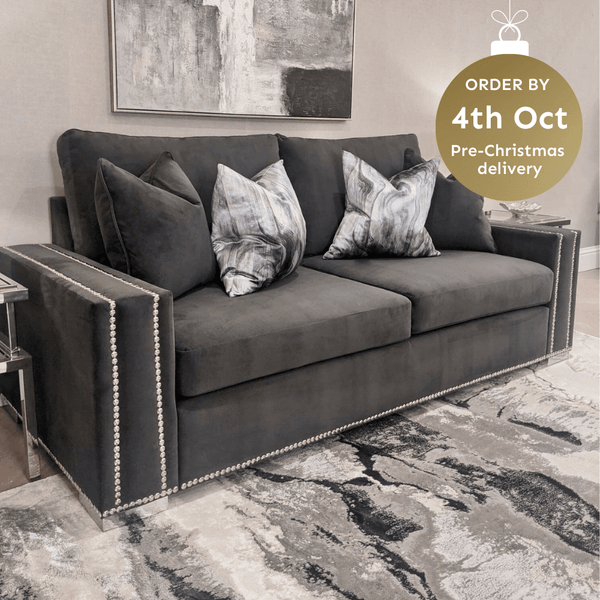 Olivia Premium Shadow Grey Sofa Range with Studs MTO Sofa 