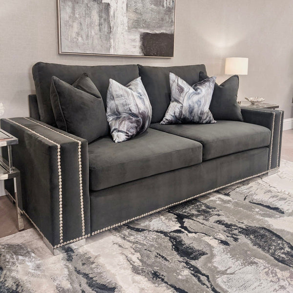 Olivia Premium Shadow Grey Sofa Range with Studs Sofa Large Sofa 