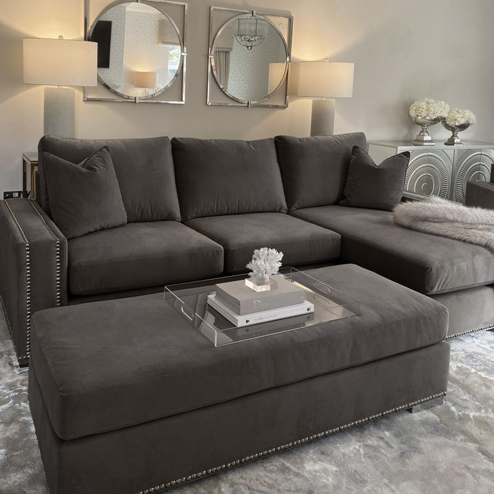Olivia Premium Shadow Grey Sofa Range with Studs Sofa Medium Corner Sofa - Right Hand Facing 