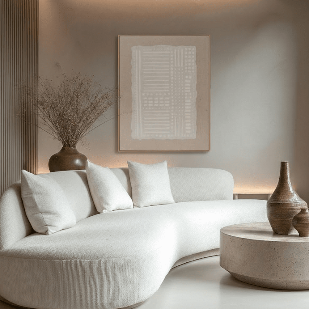 Omega Beige Linen Abstract Framed Canvas Wall Art Accessories 