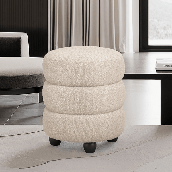 Omura Beige Boucle Pouffe with Black Feet Furniture 