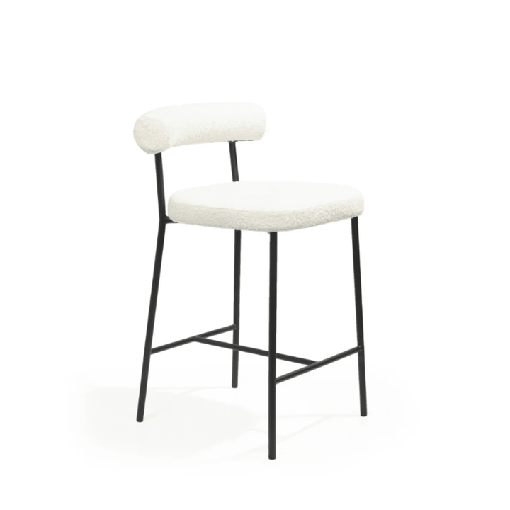 Ophelia Ivory Boucle Upholstered Bar Stool with Black Legs Furniture 