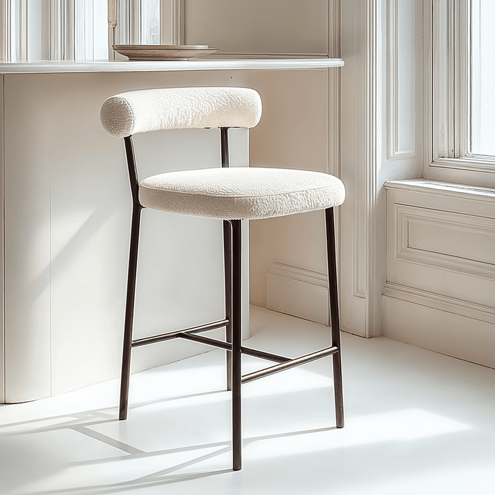 Ophelia Ivory Boucle Upholstered Bar Stool with Black Legs Furniture 