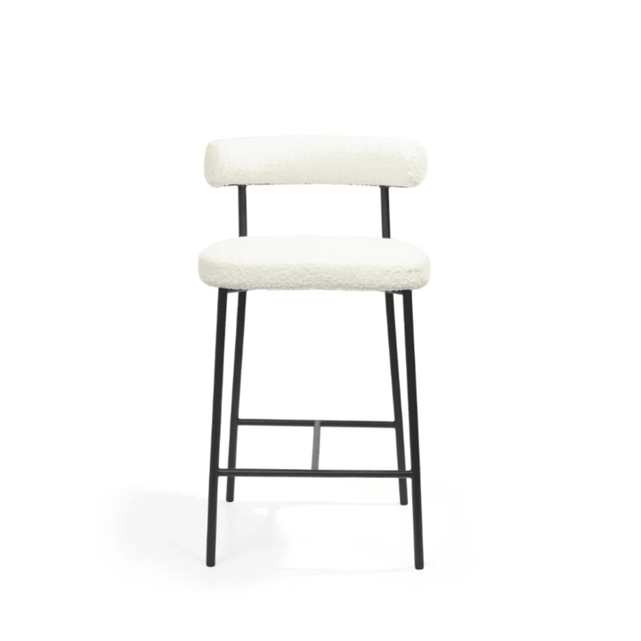 Ophelia Ivory Boucle Upholstered Bar Stool with Black Legs Furniture 