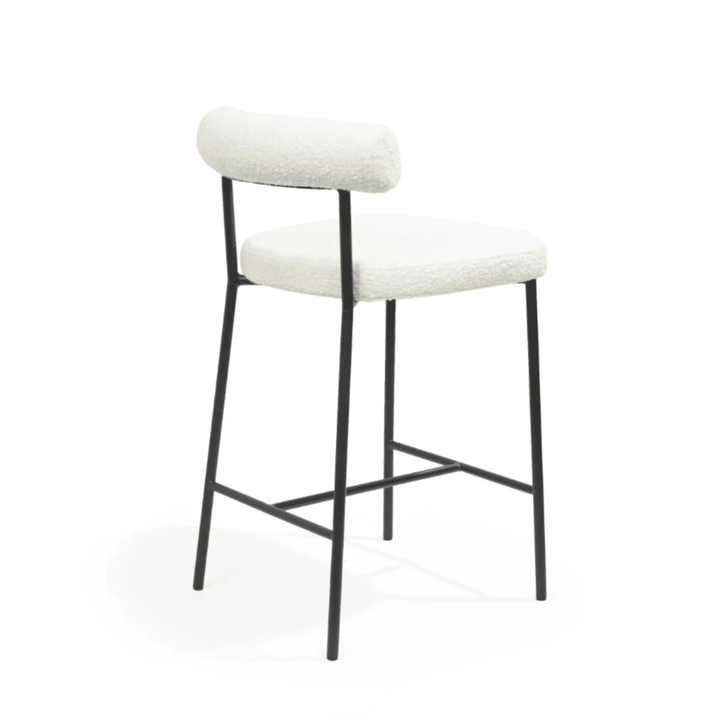 Ophelia Ivory Boucle Upholstered Bar Stool with Black Legs Furniture 