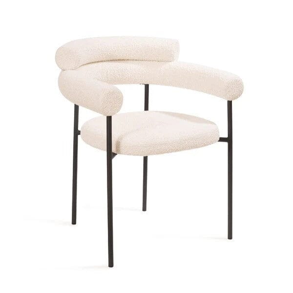 Ophelia Ivory Boucle Upholstered Dining Chair with Black Legs Furniture 