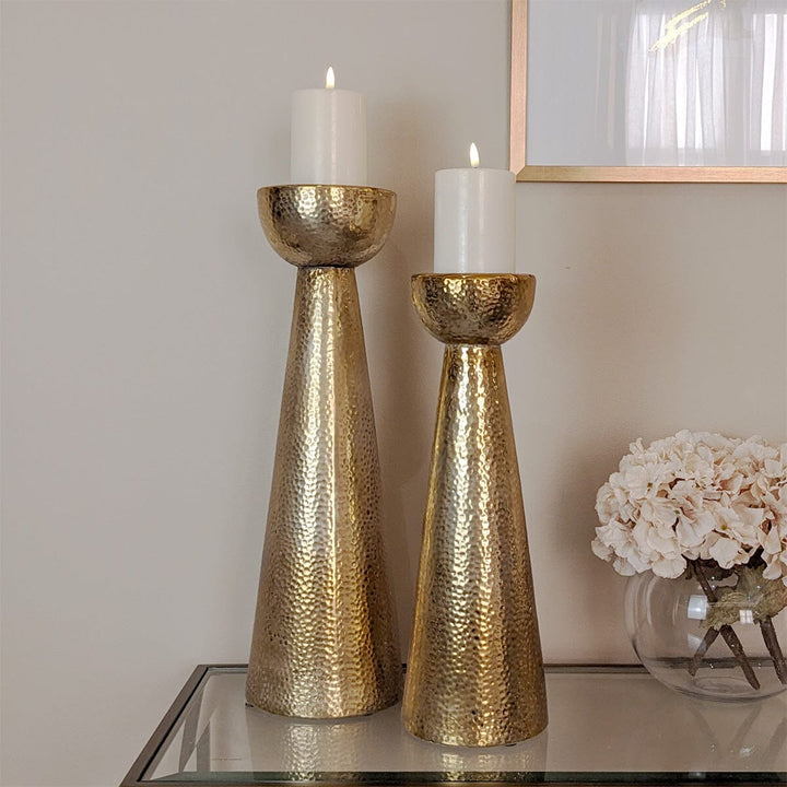 Opulence Large Gold Hammered Candle Holder Accessories 