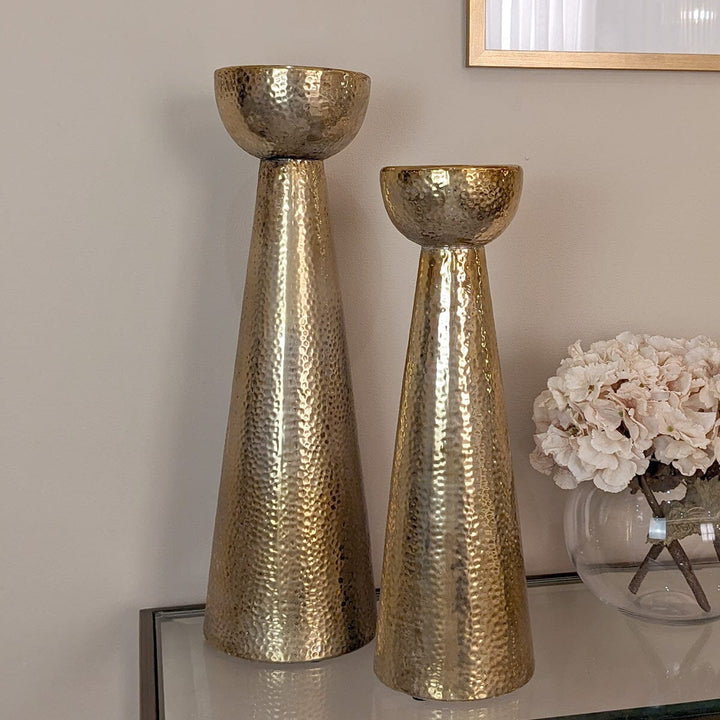 Opulence Large Gold Hammered Candle Holder Accessories 