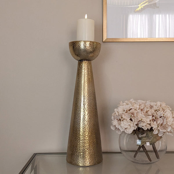 Opulence Medium Gold Hammered Candle Holder Accessories 