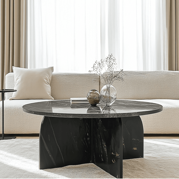 Osaka Black Marble Round Coffee Table Furniture 