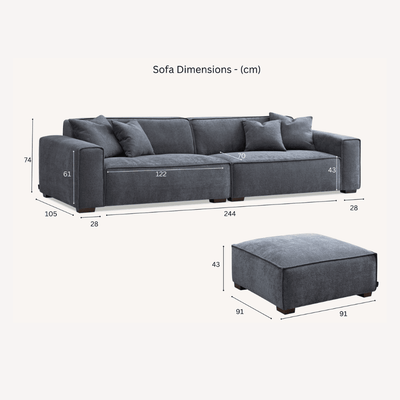 Ottilie Charcoal Boucle 4 Seater Sofa with Footstool Sofa 