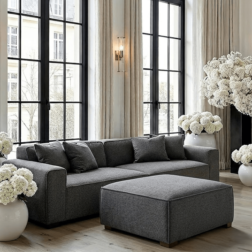 Ottilie Charcoal Boucle 4 Seater Sofa with Footstool Sofa 