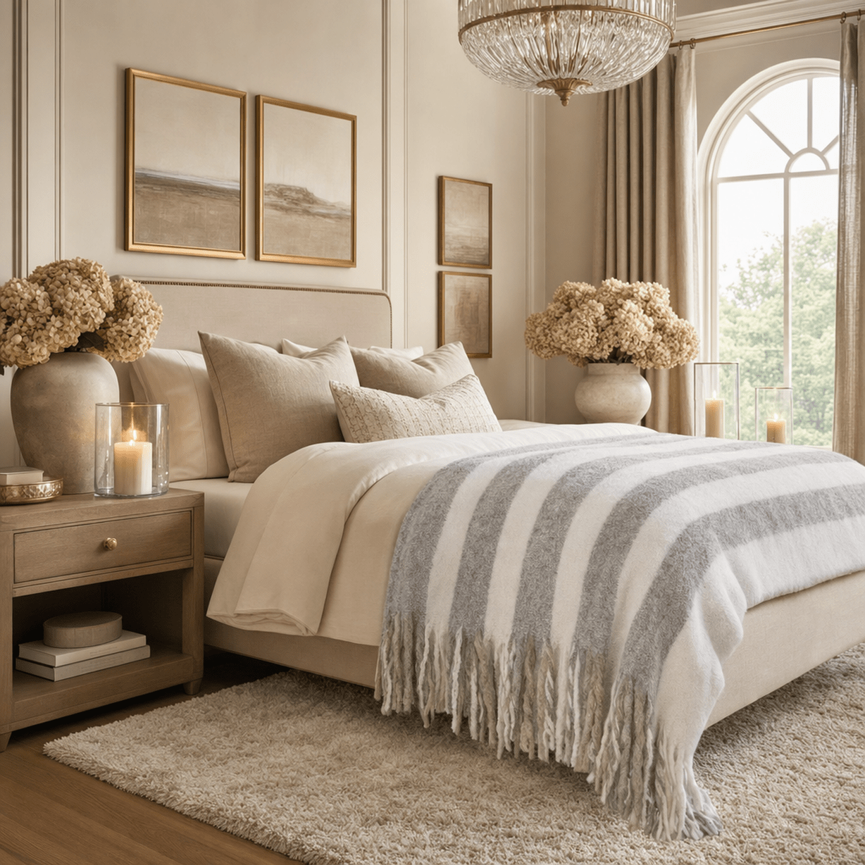 Ottilie Grey & White Striped Tasselled Throw Textiles 